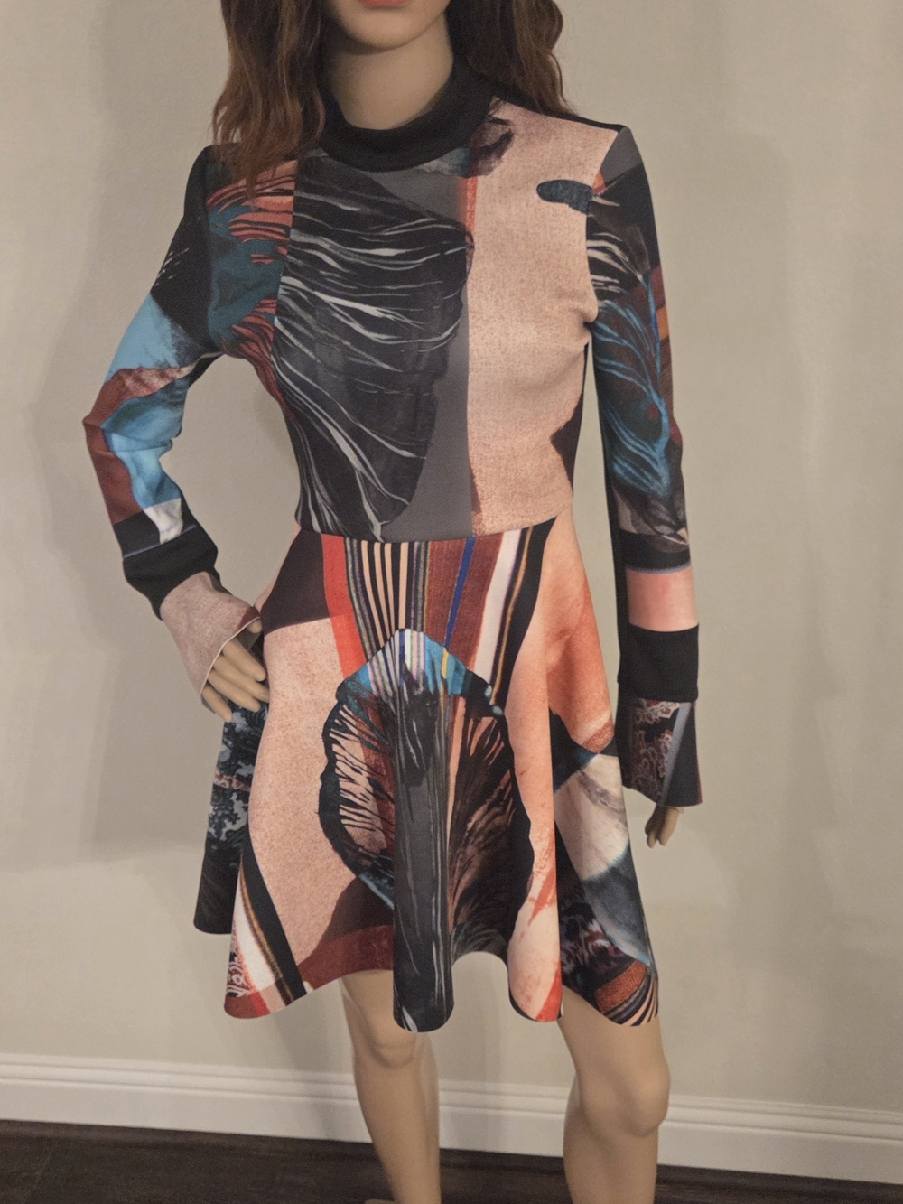 Clover Canyon Multicolor Abstract Long-Sleeve Fit-and-Flare Dress